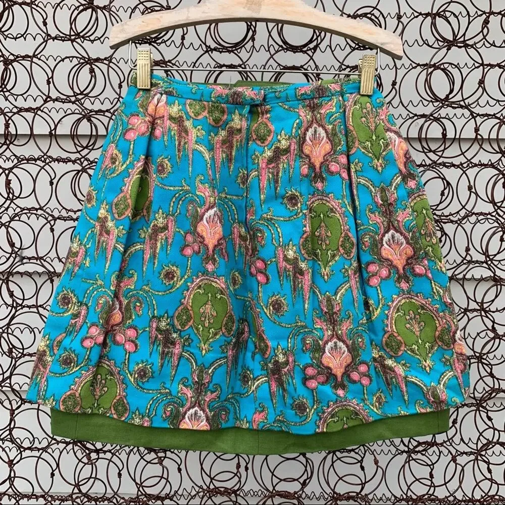 Vintage 60s batik handmade mini skirt turquoise